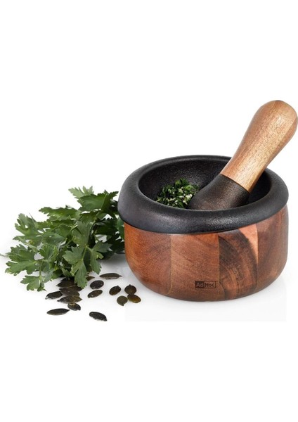Crush Mörser Seti, 2 Parça, Gusseisen & Akasya Ahşap, 13 cm modelleri