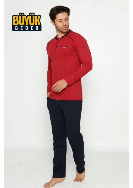 Erkek 3 Düğmeli Pamuk Likra Büyük Beden Uzun Kol Cepli Pijama Takımı fiyatları
