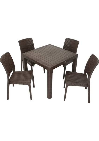 90X90 cm Rattan 4 Kişilik Kare Masa Seti Kolsuz Sandalye Bahçe Teras Takımı Oturma Grubu