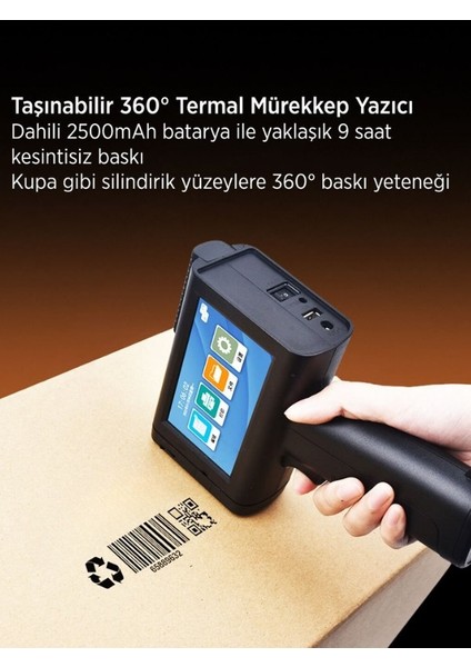 Dokunmatik Ekranlı Taşınabilir El Yazıcısı | Qr, Barkod, Logo Yazdırma | 360° Baskı fiyatları