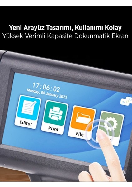 Dokunmatik Ekranlı Taşınabilir El Yazıcısı | Qr, Barkod, Logo Yazdırma | 360° Baskı modelleri