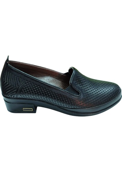 81K. Kadın Siyah (36-41) Deri Topuklu Comfort Ayakkabı