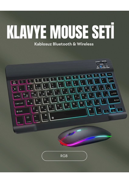 Rgb Aydınlatmalı Şarjlı Kablosuz Klavye ve Mouse Seti – Modern ve Kompakt Tasarım