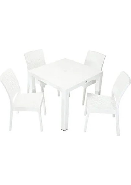 90X90 cm Rattan 4 Kişilik Kare Masa Seti Kolsuz Sandalye Bahçe Teras Takımı Oturma Grubu