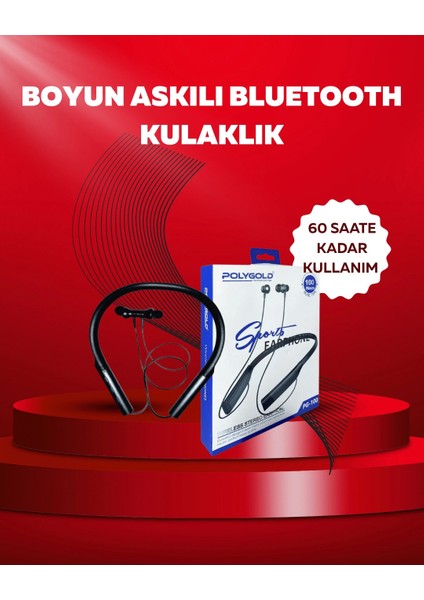 Polygold PG-100 Bluetooth 5.0 Boyun Bantlı Kulaklık – 50 Saat Konuşma Süresi, Type-C Şarj