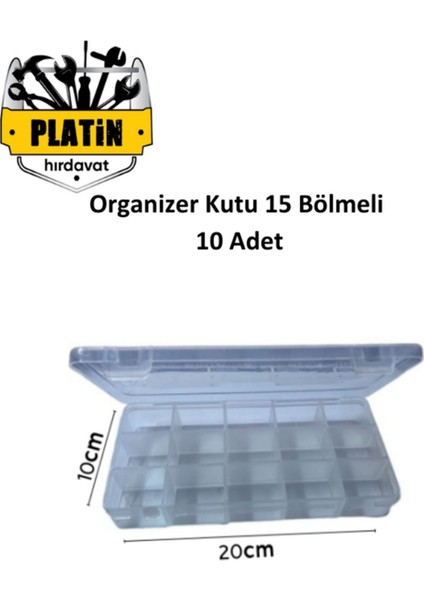 Şeffaf Çok Bölmeli Organizer Kutusu, Boncuk ve Takı Saklama, 20x10cm, 10 Adet