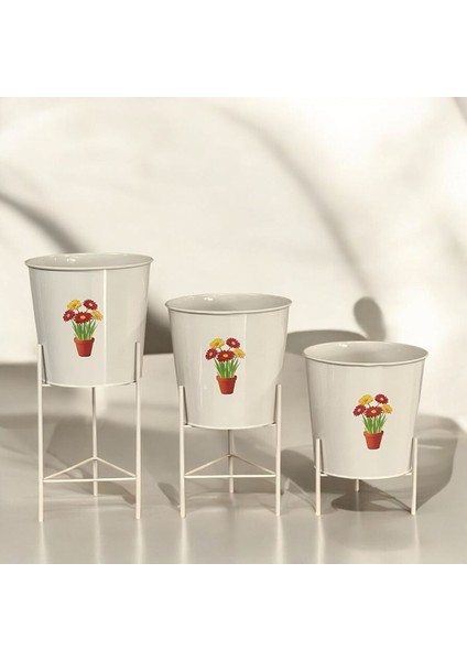 3 Boy Ayaklı Çiçek ve Bitki Saksısı 22 cm Çap modelleri