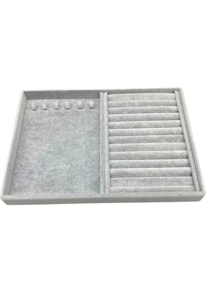 Gri Süet Model Takı Çekmecesi, 34/24 cm, Tırnaklı, Estetik ve Kullanışlı