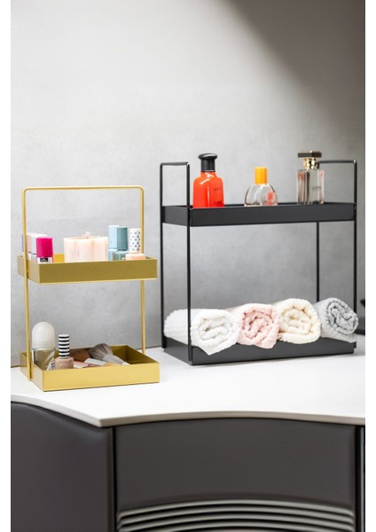 Çiftli Çok Amaçlı Metal Organizer Seti, Şık ve Pratik Masaüstü Dekoru Siyah