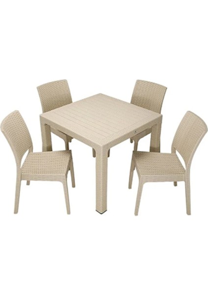 90X90 cm Rattan 4 Kişilik Kare Masa Seti Kolsuz Sandalye Bahçe Teras Takımı Oturma Grubu