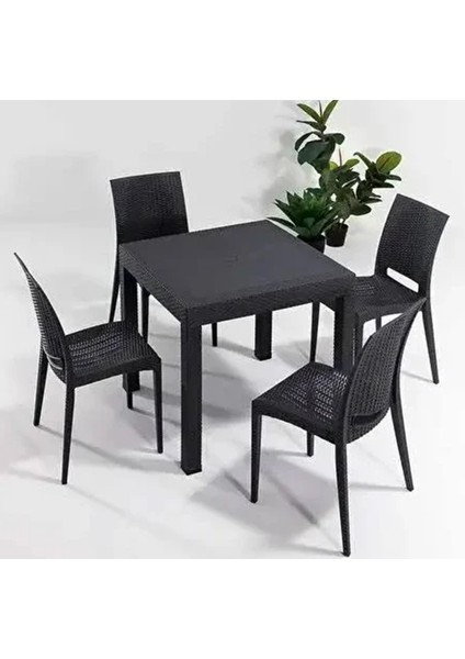 90X90 cm Rattan 4 Kişilik Kare Masa Seti Kolsuz Sandalye Bahçe Teras Takımı Oturma Grubu