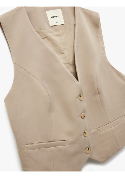 Yeni Sezon Modal Karışımlı Astarlı Slim Fit V Yaka Düğmeli Blazer Yelek indirimleri