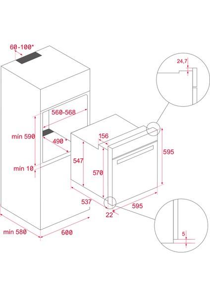 HLB 8400 ST Ankastre Multifonksiyonel Dijital Ekranlı Turbo Fırın Gri Cam 70 lt 111000006