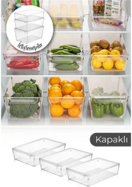 Beyaz Kapaklı Buzdolabı Organizeri, 3'lü Set, Küçük Boy, FMA007306