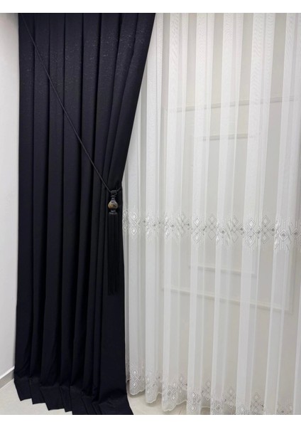 Nivemeshome Luna Geometrik Desenli Gümüş 1/3 Sık Pileli Tül Perde Apm modelleri