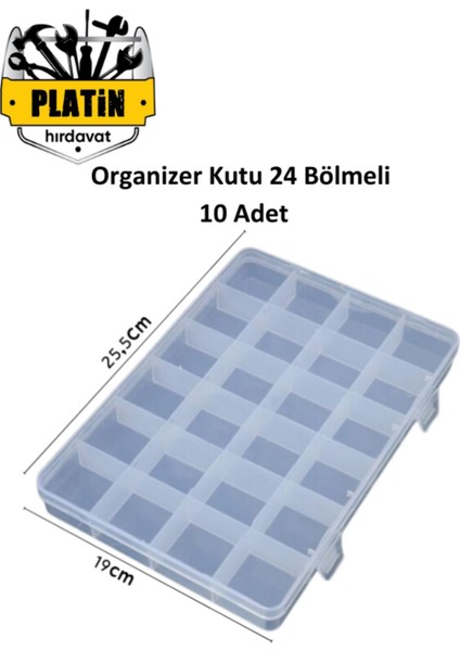 Şeffaf Organizer Kutu, Boncuk ve Takı Saklama, 24 Bölmeli, 10 Adet, Turuncu