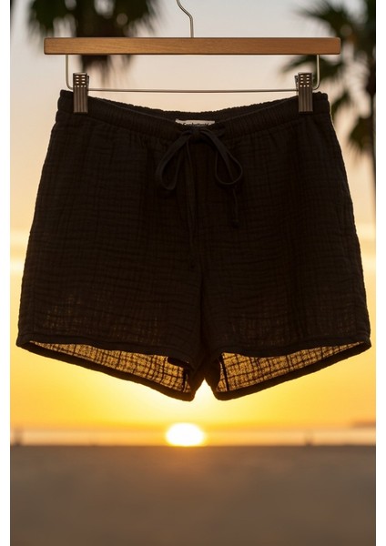 Belden Bağlamalı Kadın Müslin Şort modelleri