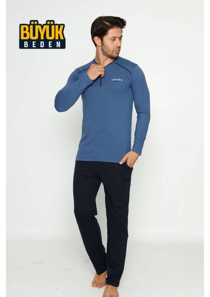 Erkek 3 Düğmeli Pamuk Likra Büyük Beden Uzun Kol Cepli Pijama Takımı fiyatları