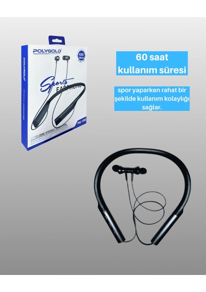Polygold PG-100 Type-C Şarjlı Bluetooth Kulaklık – Boyun Askılı, Uzun Pil Ömürlü, Mikrofonlu