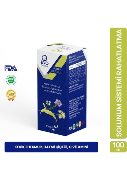 Evopharma Kekik Ihlamur Sıvı Takviye Edici Gıda 100 ml Kekik, Ihlamur, Hatmi Çiçeği Ekstraktı ve C Vitamini
