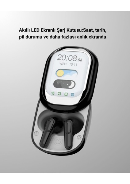 Akıllı Ekranlı Bluetooth 5.4 Kablosuz Kulaklık – Dokunmatik ve Şarj Kutulu