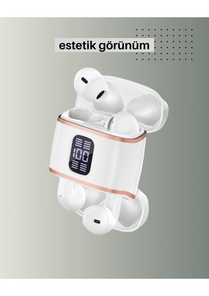 Bluetooth 5.3 Kulaklık – 4 Adet, Çift Kulaklıklı, Dijital Göstergeli, Anc + Enc