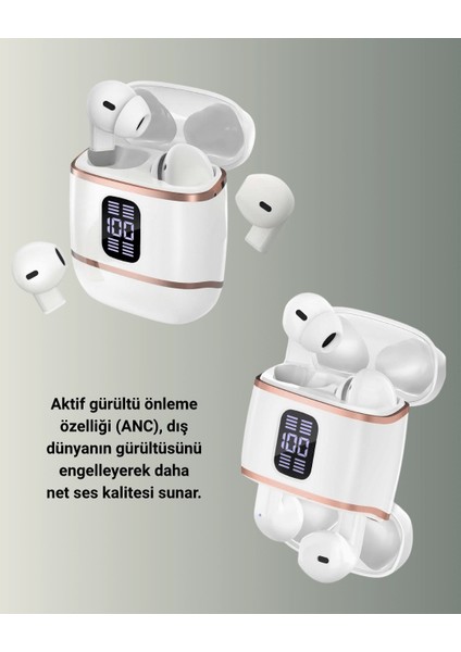 Bluetooth 5.3 Kulaklık – 4 Adet, Çift Kulaklıklı, Dijital Göstergeli, Anc + Enc