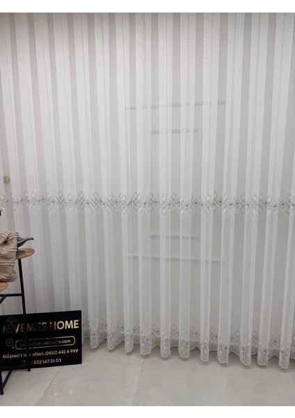 Nivemeshome Luna Geometrik Desenli Gümüş 1/3 Sık Pileli Tül Perde Apm fırsatları
