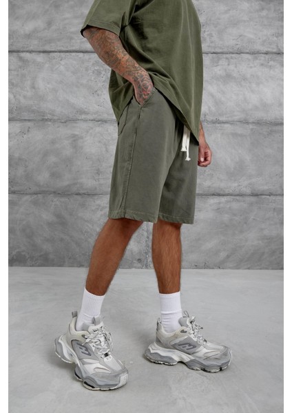 Haki Yıkamalı Oversize Şort modelleri