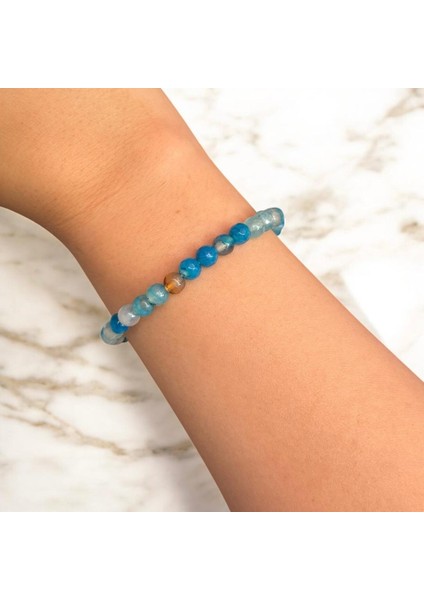 Mavi Akik Taşlı Sıralı Lastikli Mini Doğal Taş Bileklik