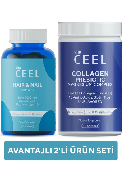 2'li Saç&tırnak Vitamini ve Magnezyum Complex Diyet Takviyesi Collagen Tip 1, 3