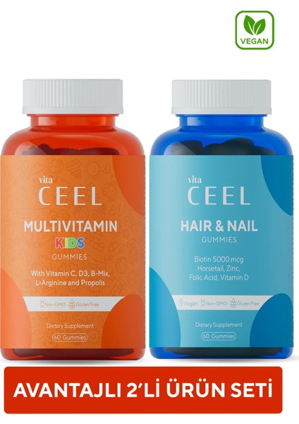 2'li Saç&Tırnak ve Çocuk Gummy Çiğnenebilir Vegan Vitamin