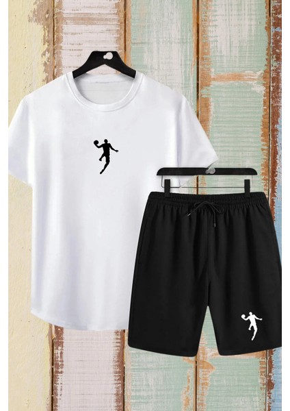 Basket Stil Erkek Şortlu Takım – Siyah & Beyaz