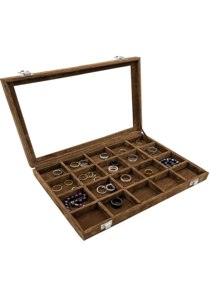 20 Bölmeli Şık Takı Düzenleyici, Süet Kaplama, Beyaz Renk