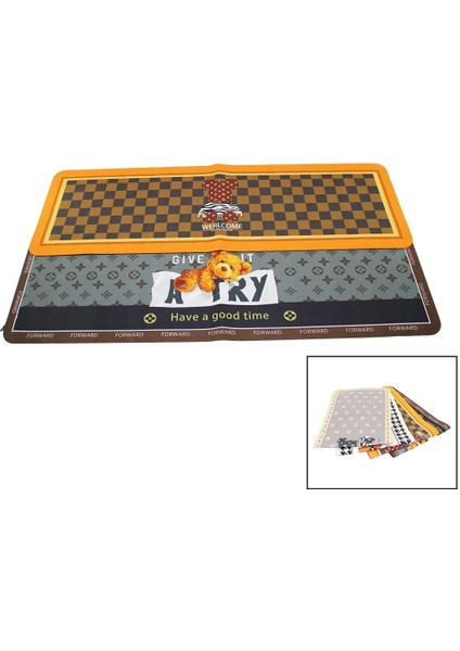 Dikdörtgen Renkli Desenli - Resimli Su Emici - Sihirli Banyo Paspası Elastik 116 x 37.5cm (5047)