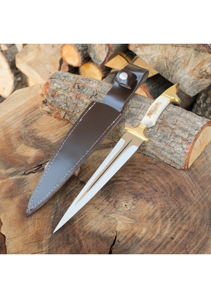 Çerkez Model 34 cm - Geyik Boynuzu Sap - Kurt Başlı