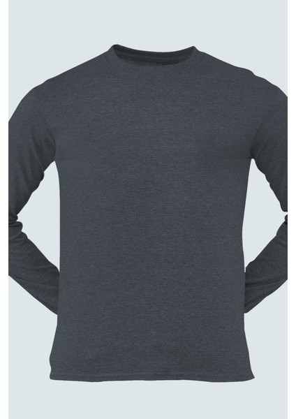 Düz Antrasit Bisiklet Yaka Uzun Kollu Kadın Penye T-Shirt fiyatları