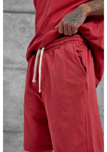 Kırmızı Yıkamalı Oversize Şort fiyatları