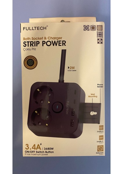 Ftr-21 Termal Akım Korumalı 2 Li Priz 2x Type C 2x USB 3680 W