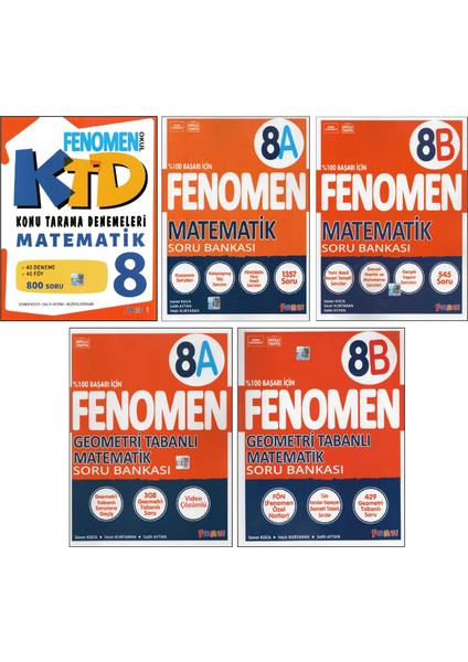 Fenomen 8.sınıf Matematik KTD+8A ve 8b Matematik Sb+Geometri Tabanlı Matematik 8A ve 8b Sb (5 Kitap)