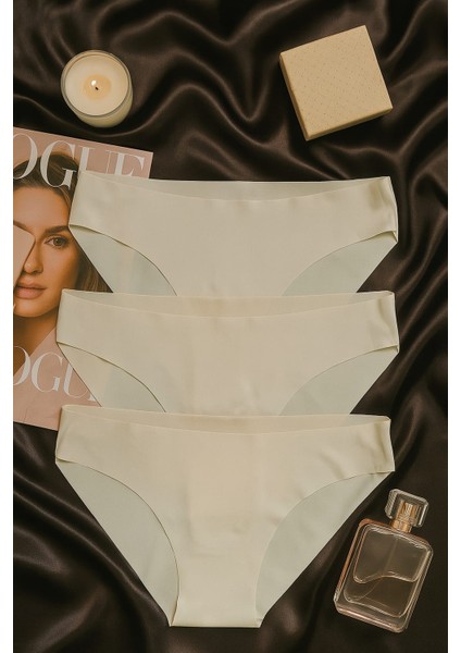 Kadın Beyaz Dikişsiz Slip Külot 3’lü Set – Iz Yapmayan Microfiber Iç Giyim