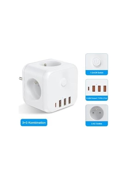Soketli 3xusb+Type-C Akım Korumalı Priz, 7 In 1 Priz, fiyatları