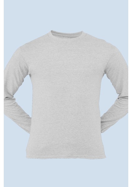 Düz Gri Bisiklet Yaka Uzun Kollu Erkek Penye T-Shirt fiyatları