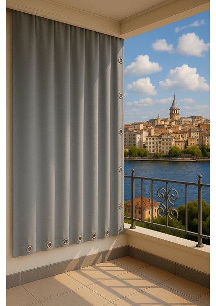 Balkon Perdesi Kuş Gözü Ölçü Seçenekli Gri