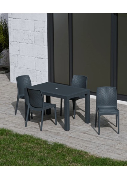 70X120 cm Rattan 4 Kişilik Masa Seti Kolsuz Sandalye Bahçe Teras Takımı Camsız Oturma Grubu