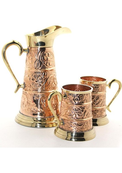 Pirinç 2 Bardaklı Sürahi Seti 26-12 cm
