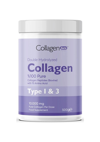 Collagen Powder 500G, %100 Saf, Doğal Çift Hidrolize Kolajen Peptitler (50 Porsiyon)