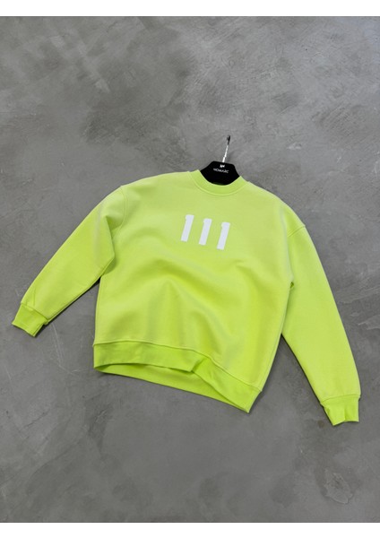 Fosforlu Yeşil 111 Baskılı Swaetshirt
