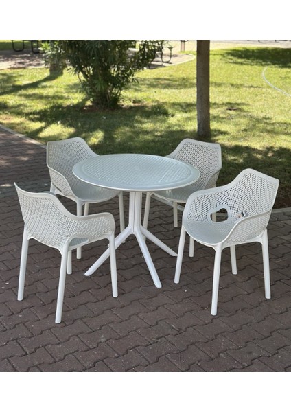 Royal Yuvarlak Masa Takımı 4 Kişilik 90X90 Balkon Teras Bahçe Masa Takımı A Plus