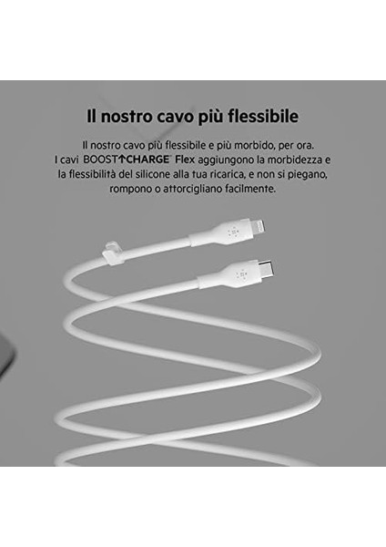 Boostcharge Flex Silikon USB Tip C - Lightning Kablosu (3M/10FT), Mfi Sertifikalı 20W Hızlı Şarj Pd Güç Dağıtımı - Beyaz modelleri